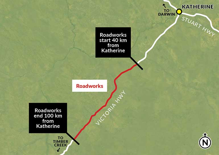 Map of Victoria Highway roadworks