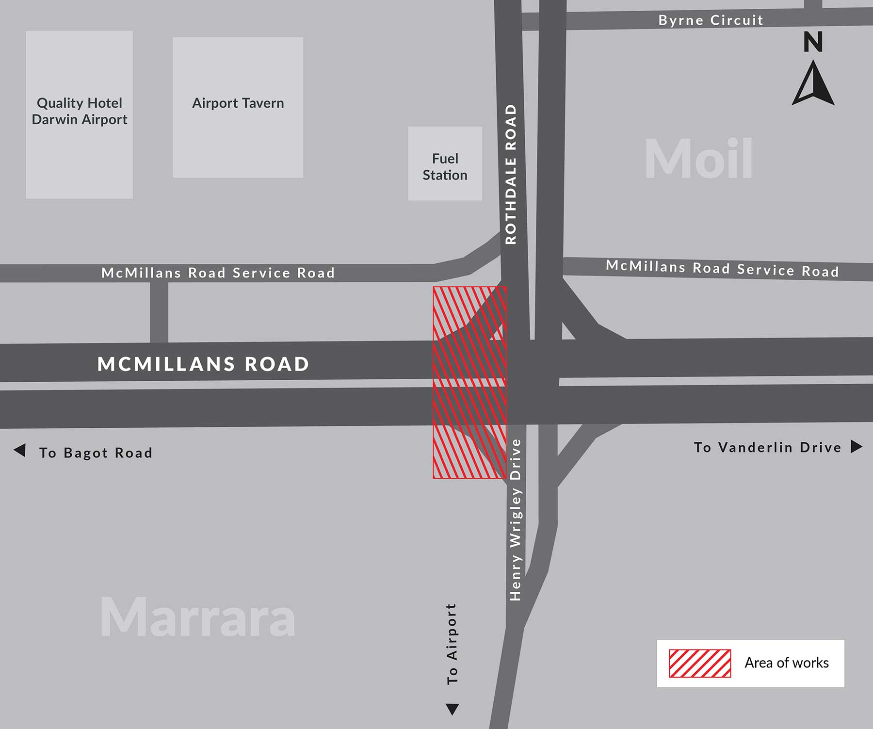 Map of pedestrian crossing at McMillans Road and Rothdale Road intersection