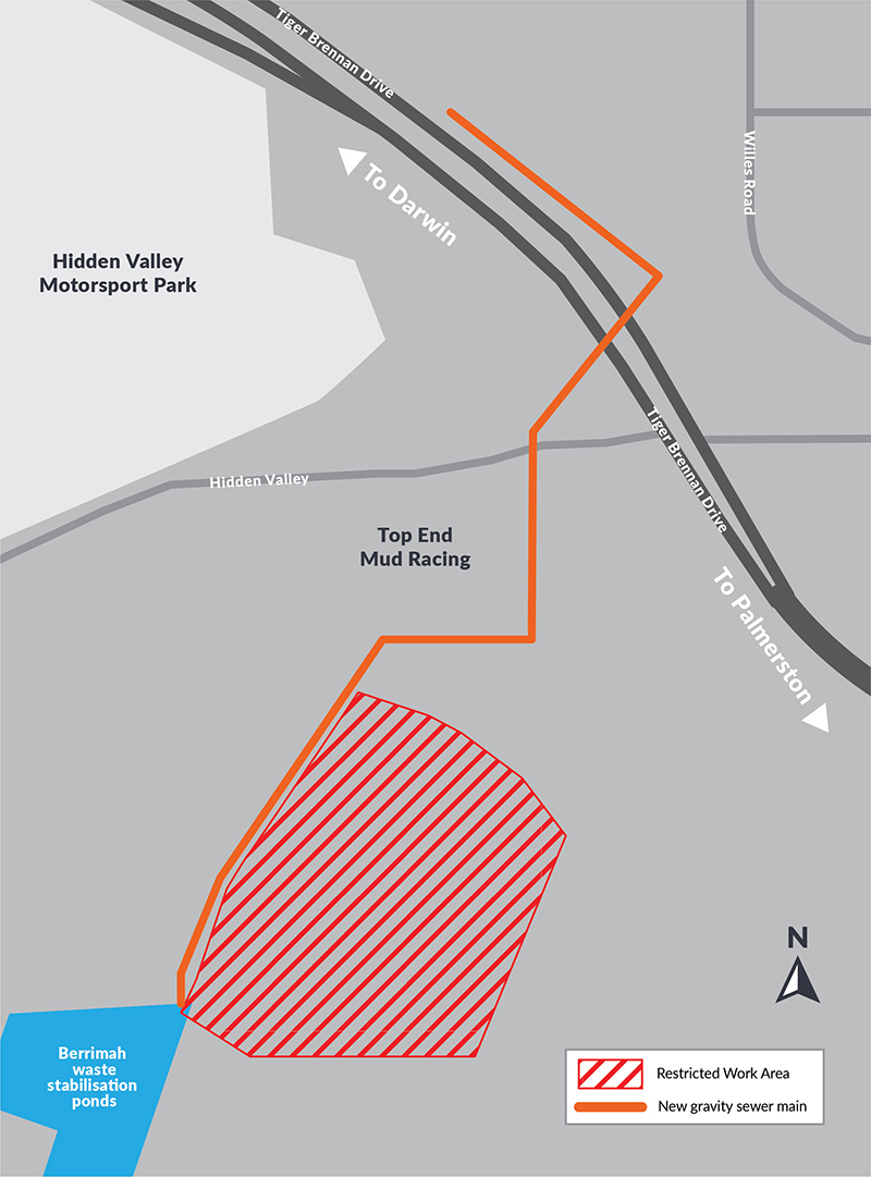 Map showing Berrimah gravity sewer site