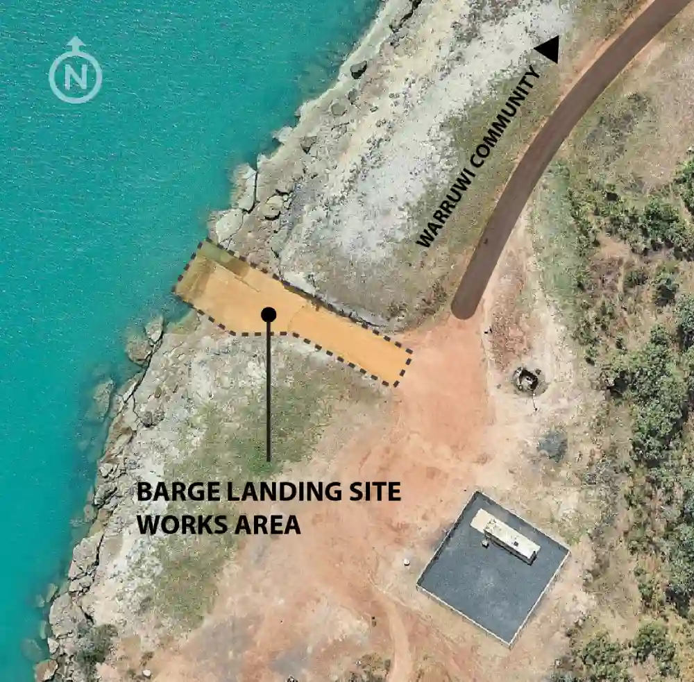 A map showing repair works on the Warruwi barge landing site on South Goulburn Island, Arnhem Land.