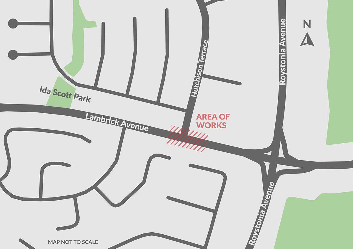 Map of work on Lambrick Avenue and Hutchison Terrace intersection