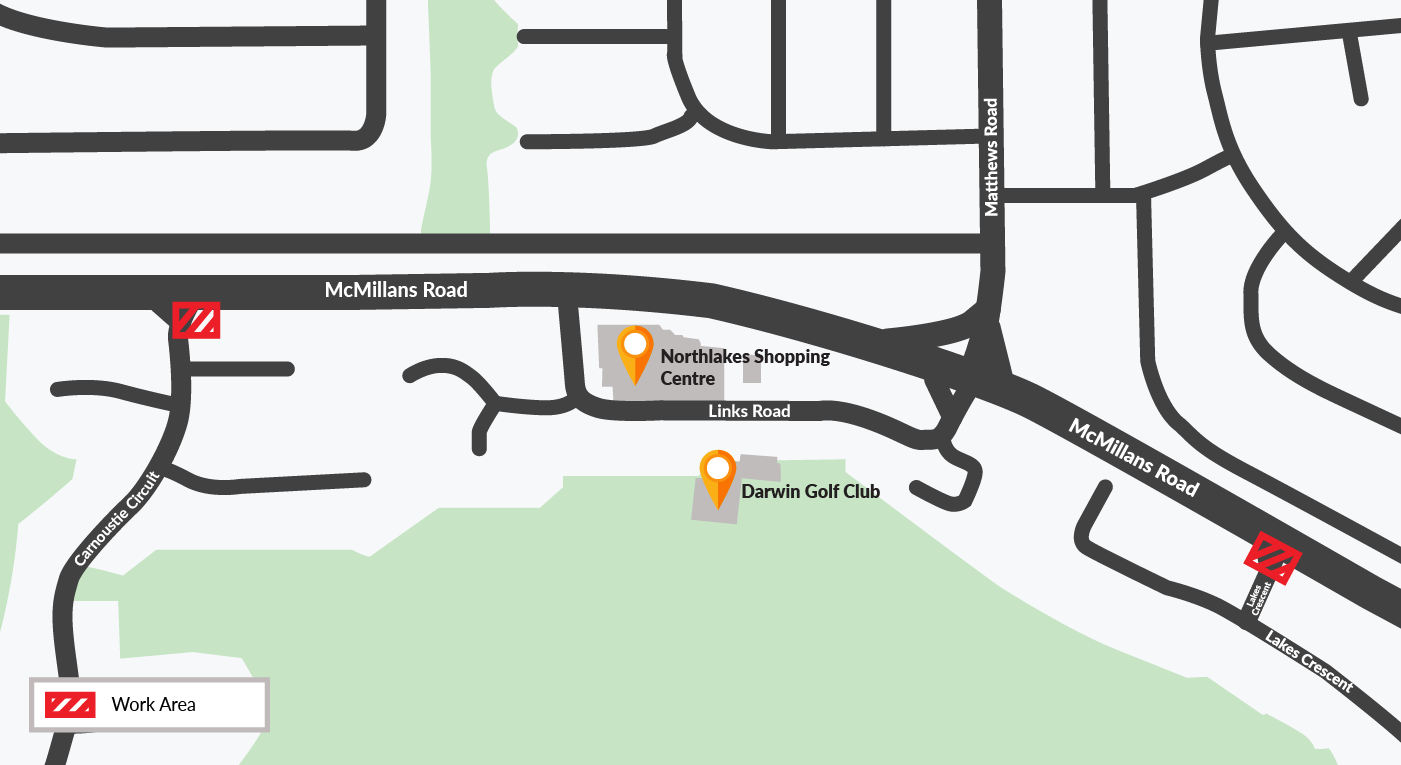 Work areas in Carnoustie Circuit and Lakes Crescent