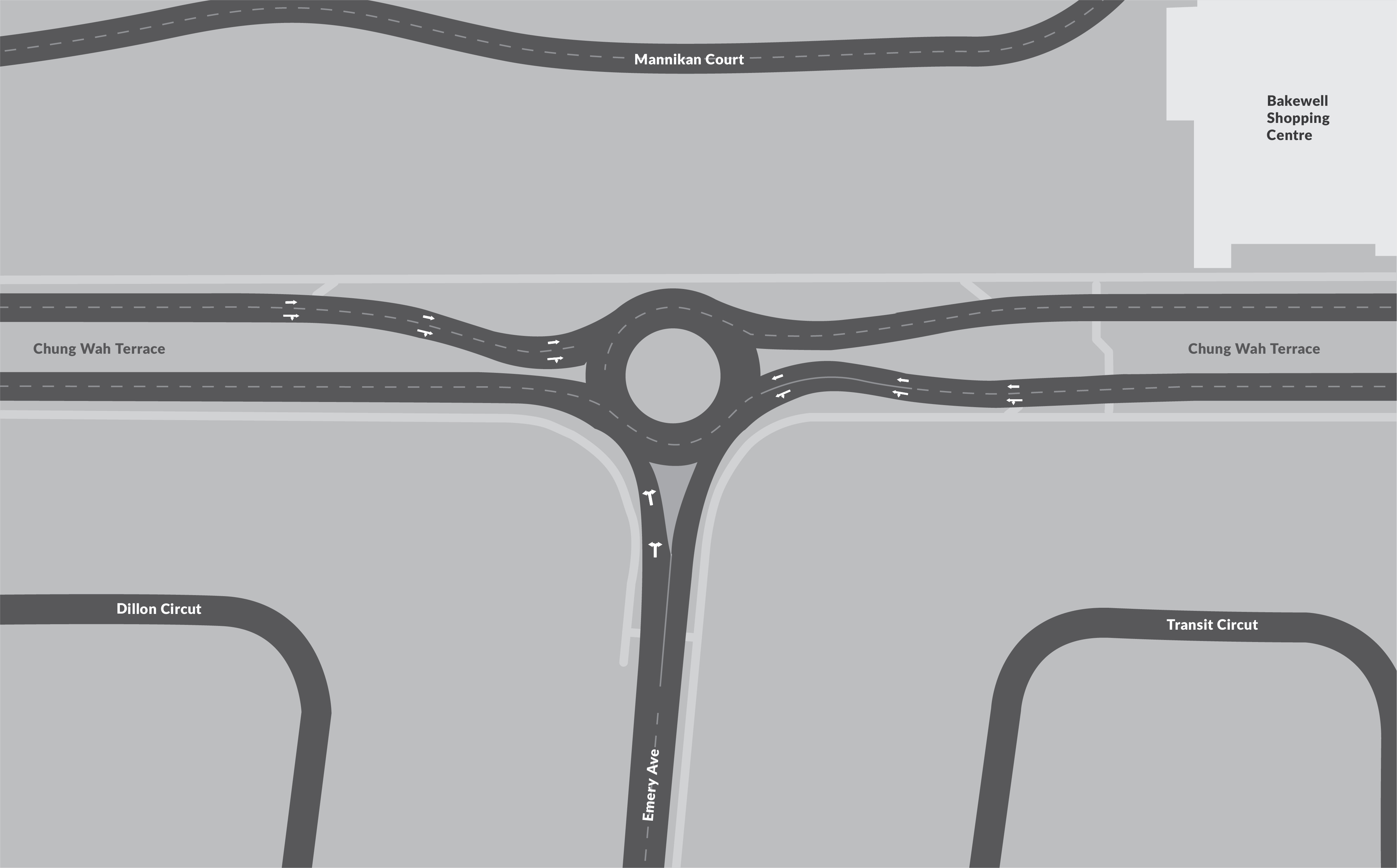 Proposed roundabout design for the intersection of Chung Wah Terrace and Emery Avenue.