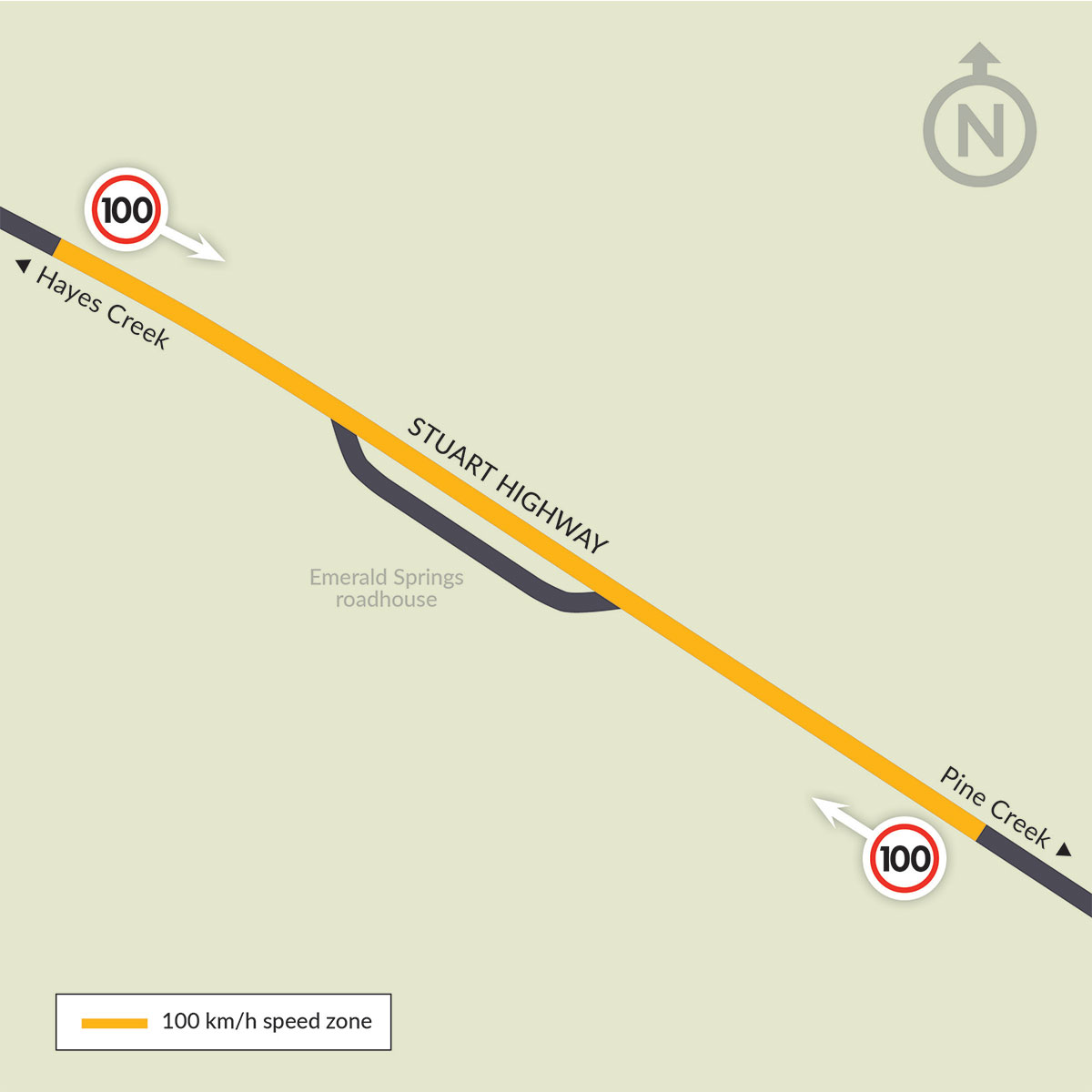 Stuart Highway (Emerald Springs) speed change map